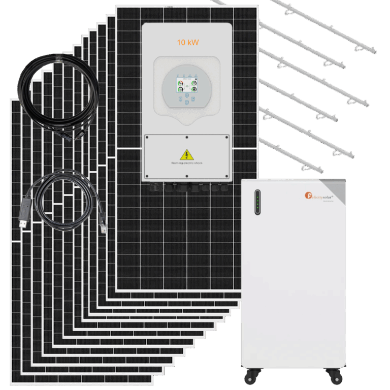 Kit solar trifásico Deye 10kW con batería de litio Felicity 16kWh para autoconsumo