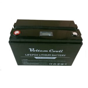 Bateria solar litio monoblock Voltem 12V 100Ah con BMS integrado y conectividad Bluetooth, vista frontal