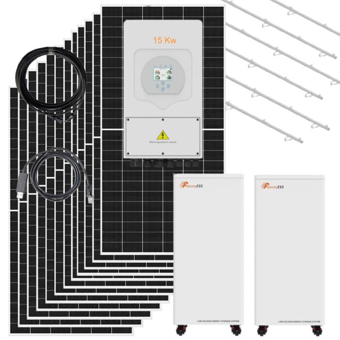 Kit solar trifásico de 15 kW con baterías de litio Felicity e inversor híbrido Deye