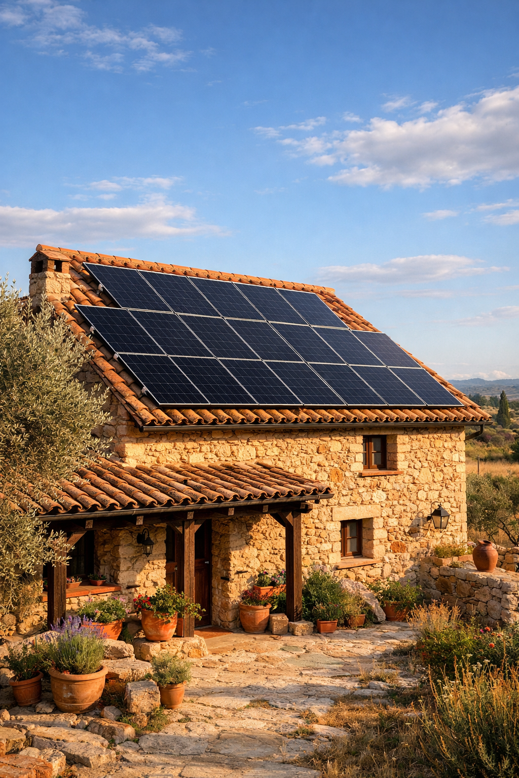 Instalación aislada fotovoltaica en chalet rural con baterías en interior