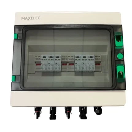 Caja combinadora solar 1000Vdc con conectores MC4 resistentes al agua