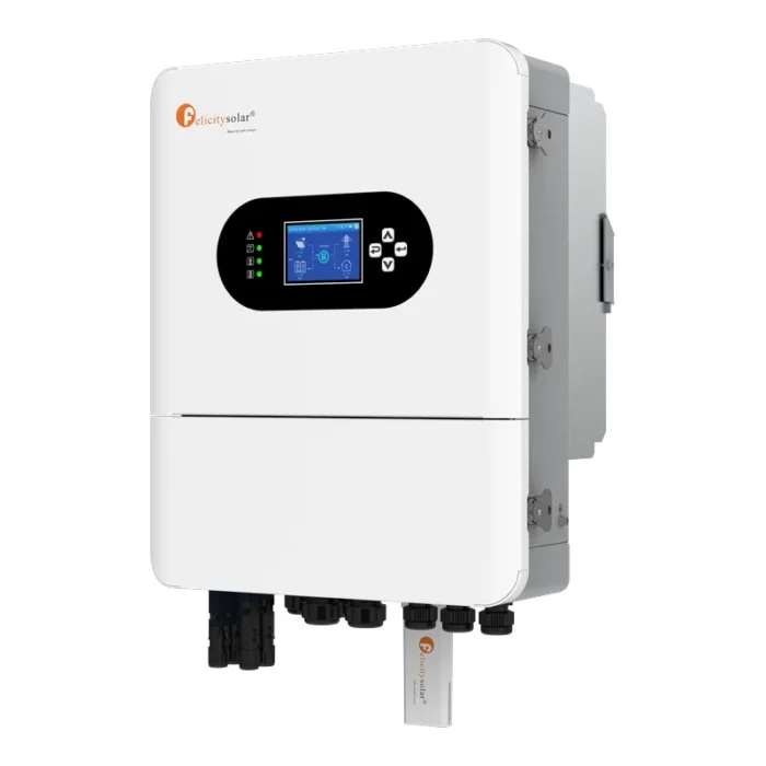 Inversor híbrido Felicity Solar IVGM6KLP1G2 de 6 kW visto de frente.