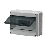 caja de distribución WSHT-12 con puerta transparente y cuerpo gris