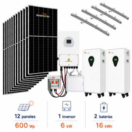 Kit solar 7200Wp con inversor Deye 6kW y baterías Felicity 32kWh